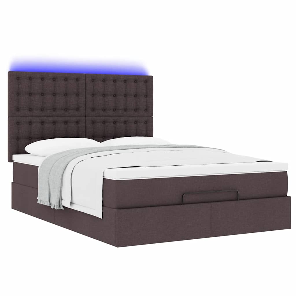 Otomanski krevet s madracem i LED tamnosmeđi 140x190 cm tkanine