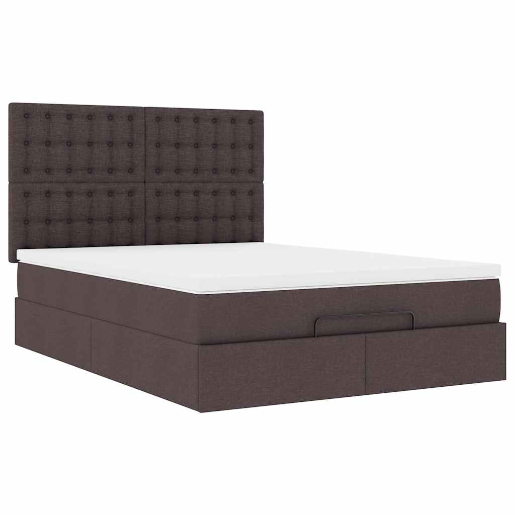 Otomanski krevet s madracem i LED tamnosmeđi 140x190 cm tkanine
