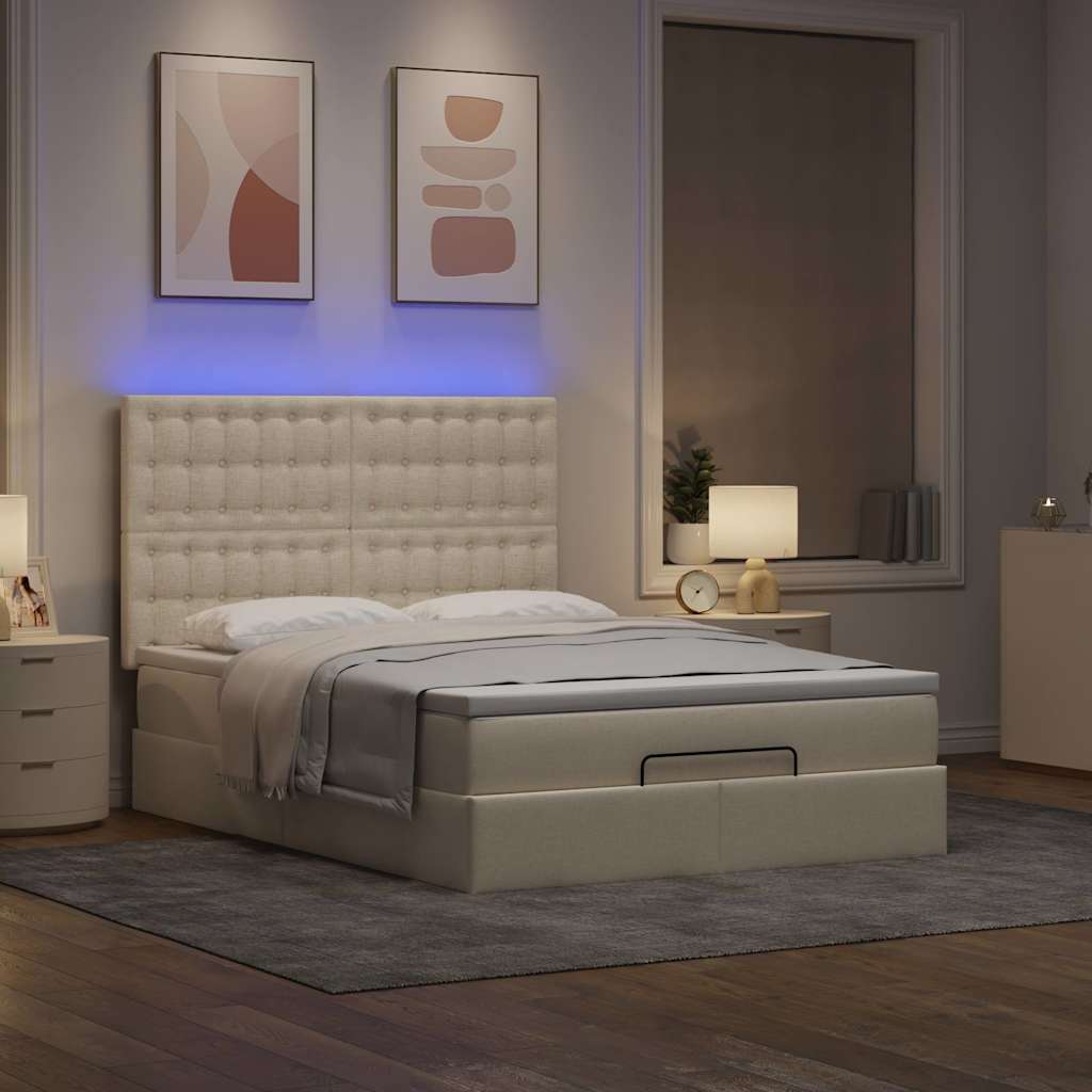 Otomanski krevet s madracem i LED krem 140x190 cm tkanine