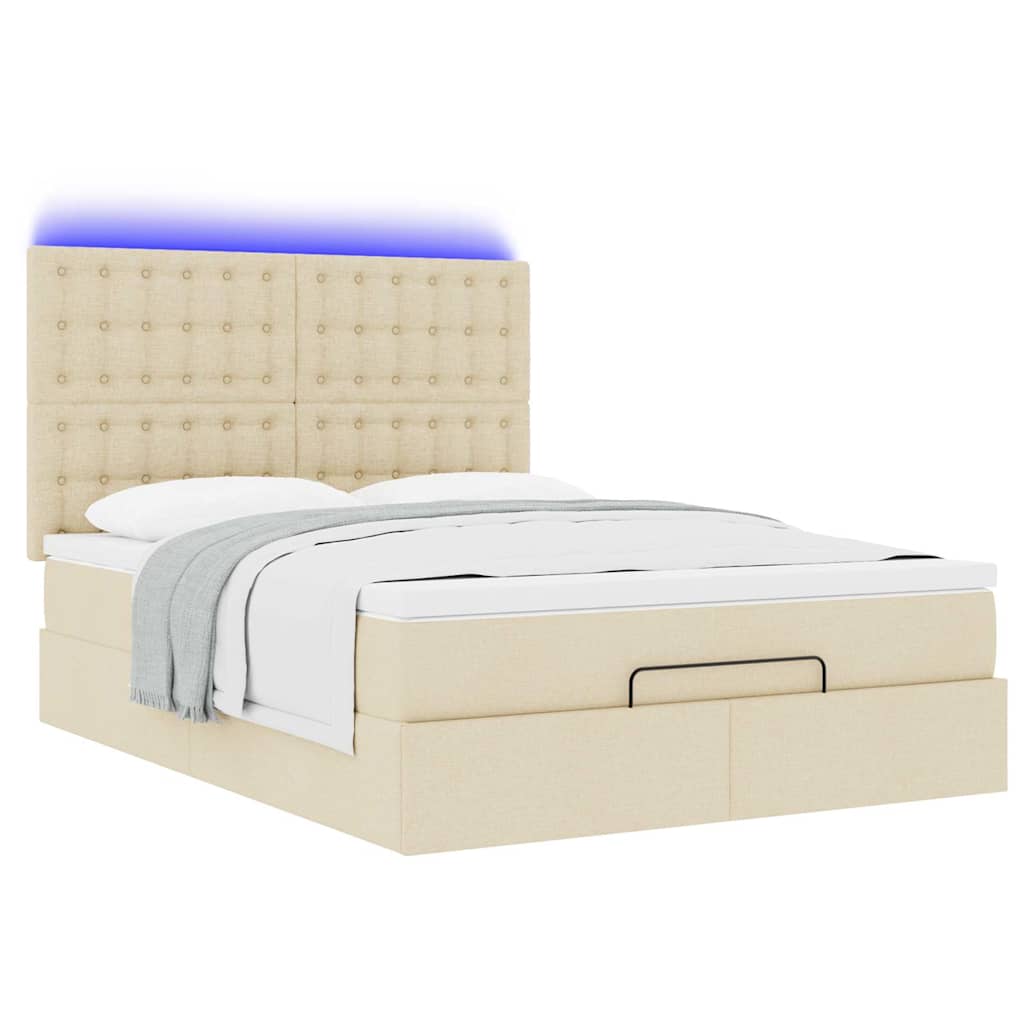 Otomanski krevet s madracem i LED krem 140x190 cm tkanine