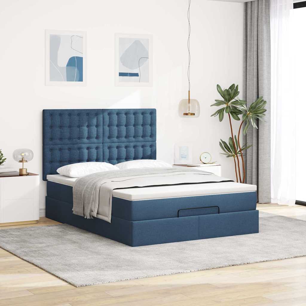 Otomanski krevet s madracem i LED plavi 140x190 cm tkanine