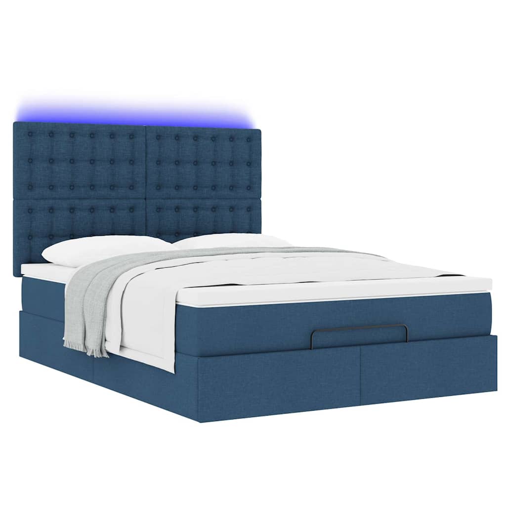 Otomanski krevet s madracem i LED plavi 140x190 cm tkanine