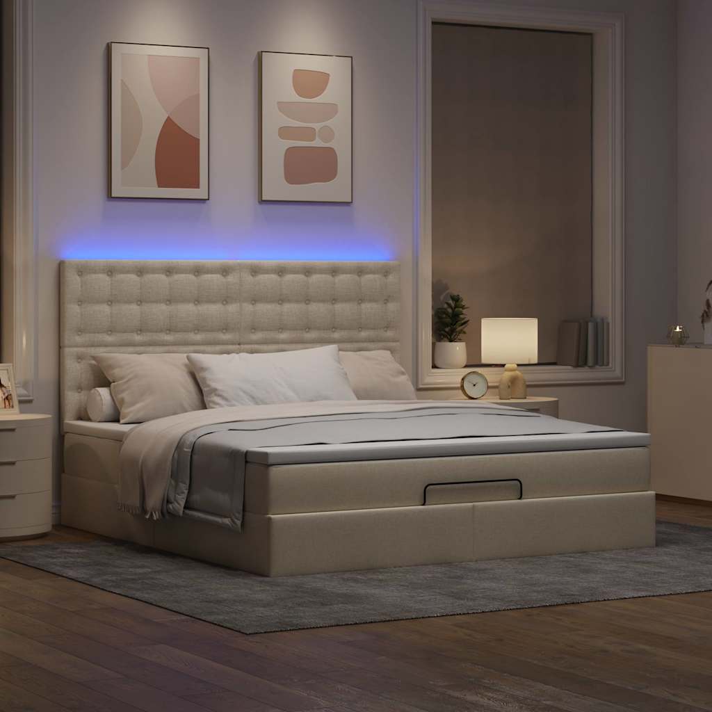 Otomanski krevet s madracem i LED krem 160x200cm tkanine