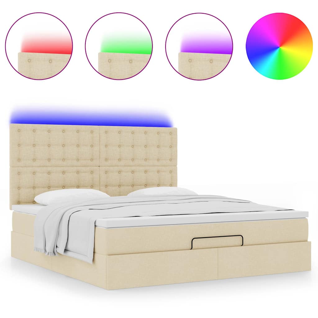 Otomanski krevet s madracem i LED krem 160x200cm tkanine