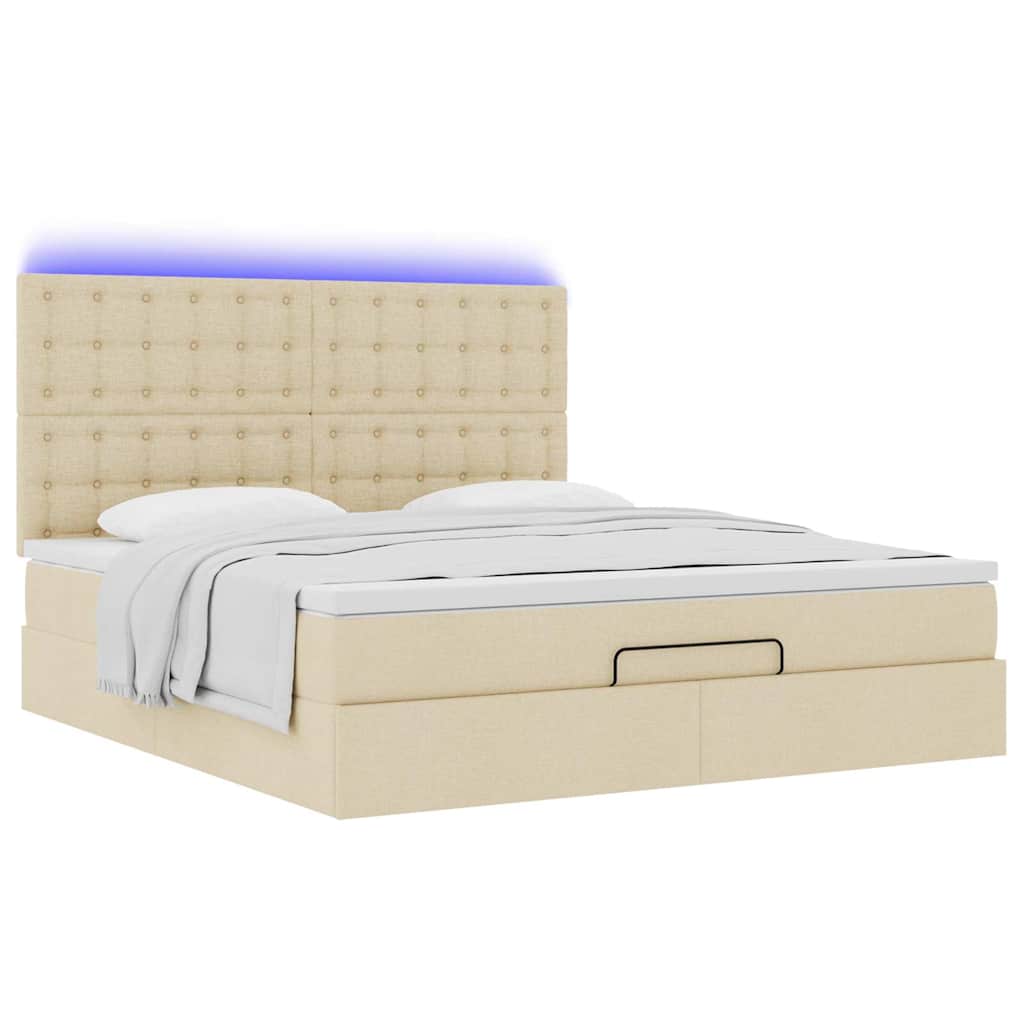 Otomanski krevet s madracem i LED krem 160x200cm tkanine
