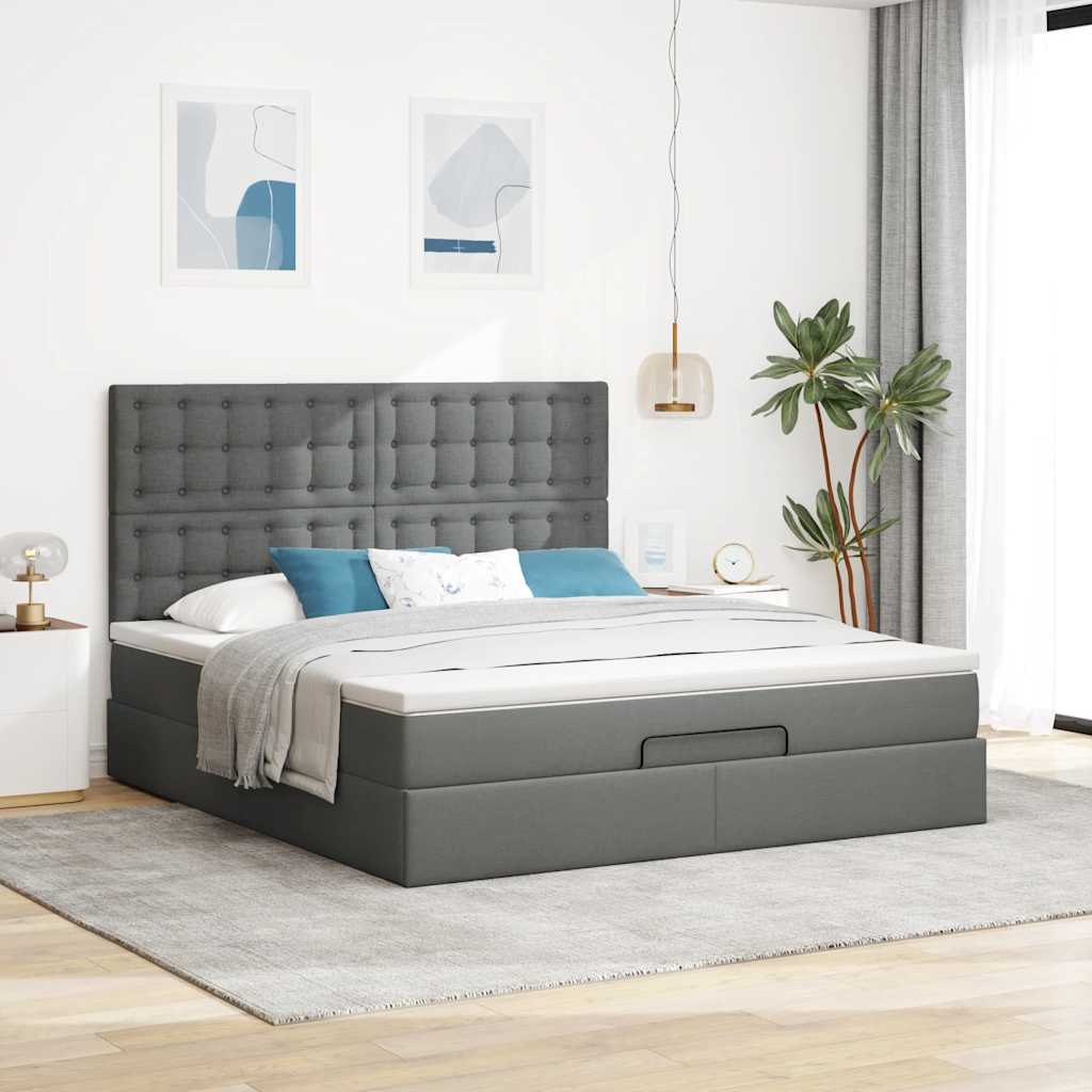 Otomanski krevet s madracem i LED tamnosivi 180x200cm tkanine