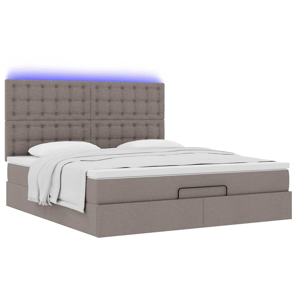 Otomanski krevet s madracem i LED smeđesivi 180x200 cm tkanine