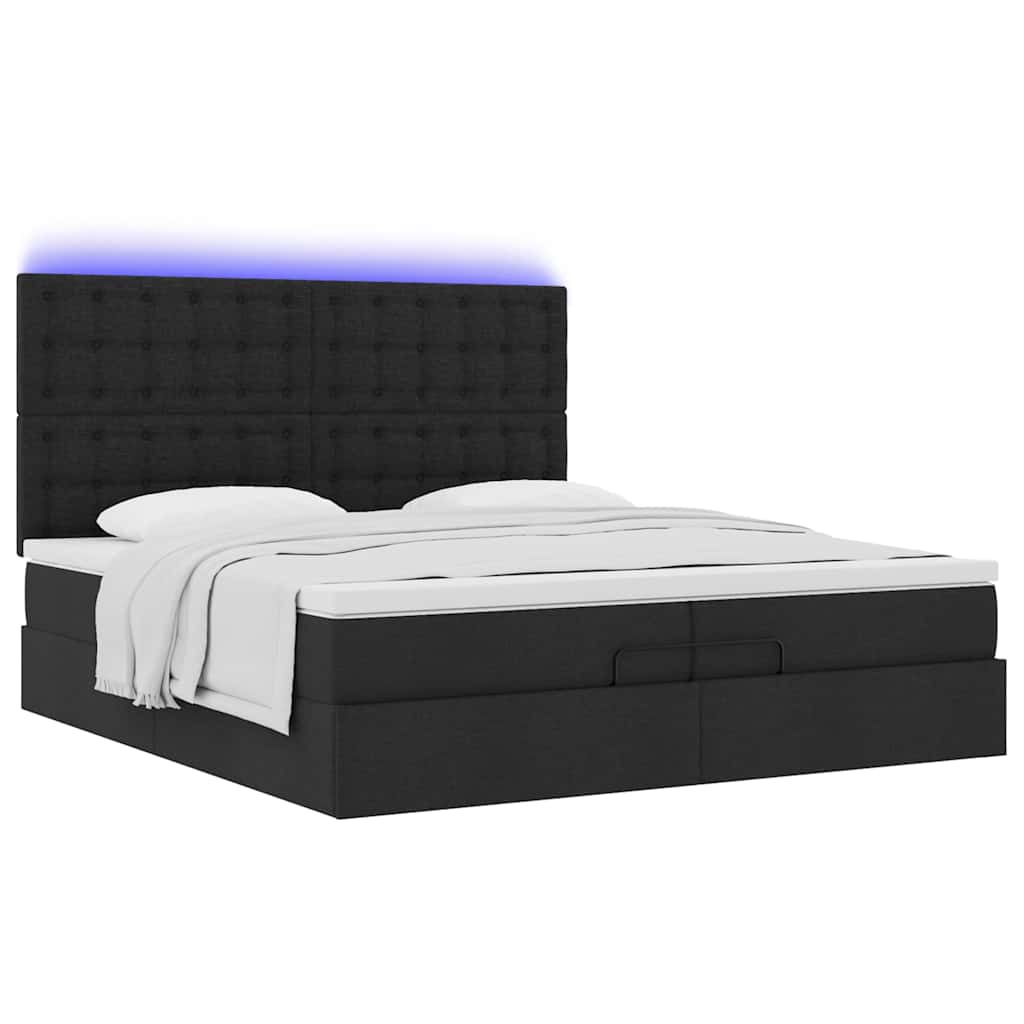Otomanski okvir kreveta s madracima crni 200x200cm od tkanine