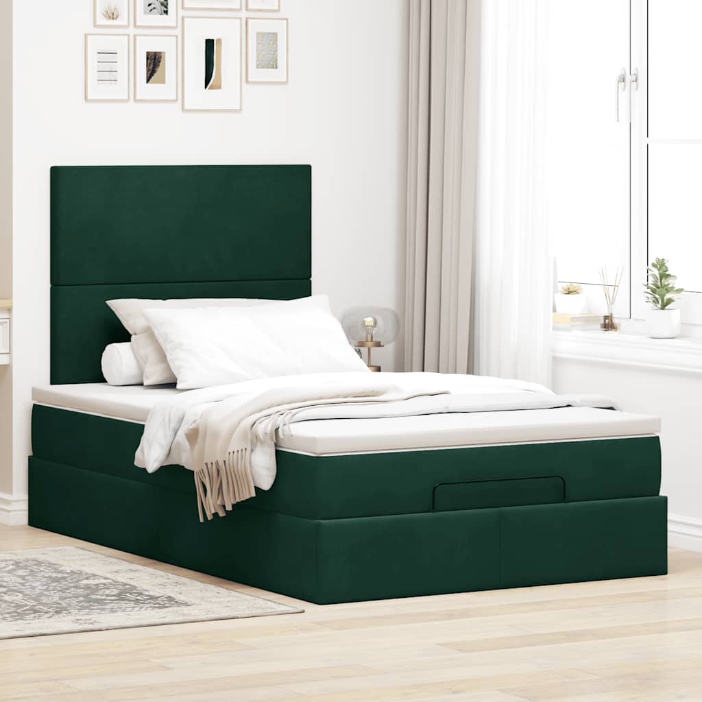 Okvir za krevet s madracima tamnozeleni 120x190 cm baršunasti