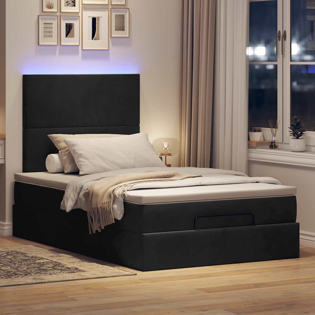 Otomanski krevet s madracima&LED crni 120x200cm baršunasti