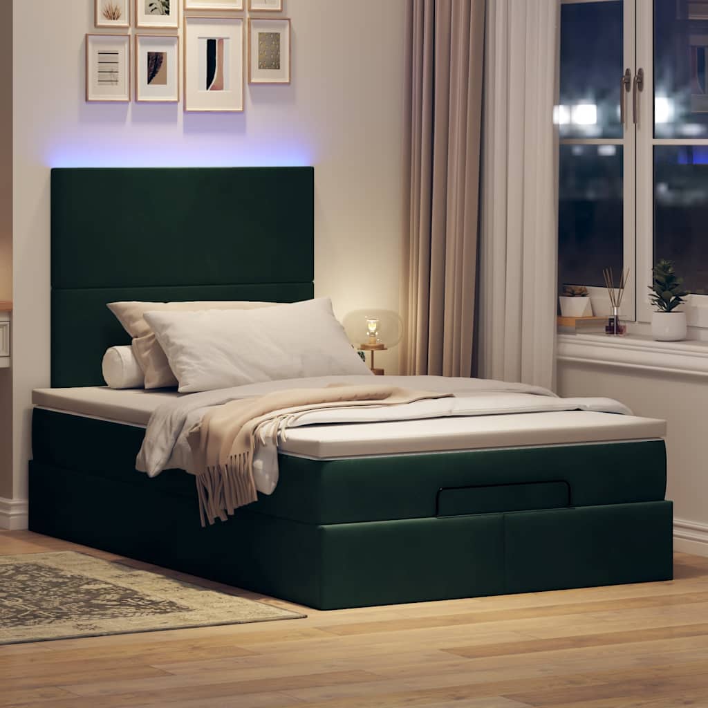 Otomanski krevet s madracima&LED tamnozeleni 120x200cm baršun