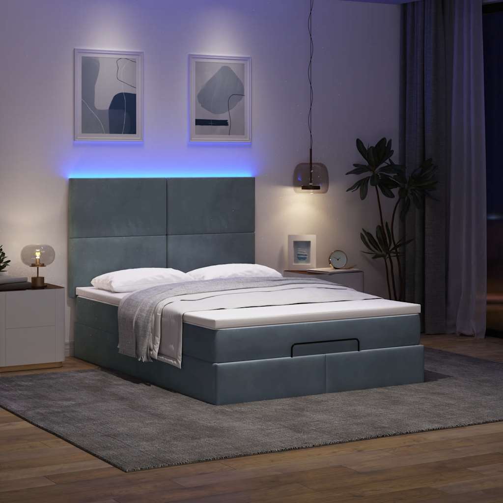 Otomanski krevet s madracima&LED tamnosivi 140x190cm baršunasti