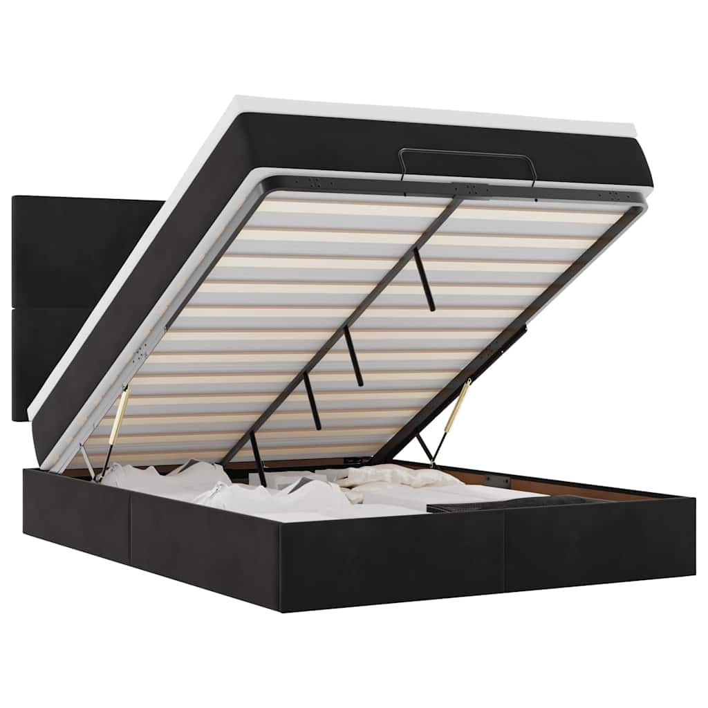Otomanski krevet s madracima&LED crni 140x190 cm baršunasti