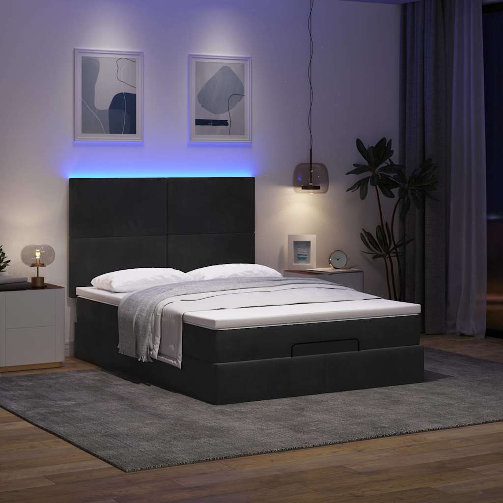 Otomanski krevet s madracima&LED crni 140x190 cm baršunasti