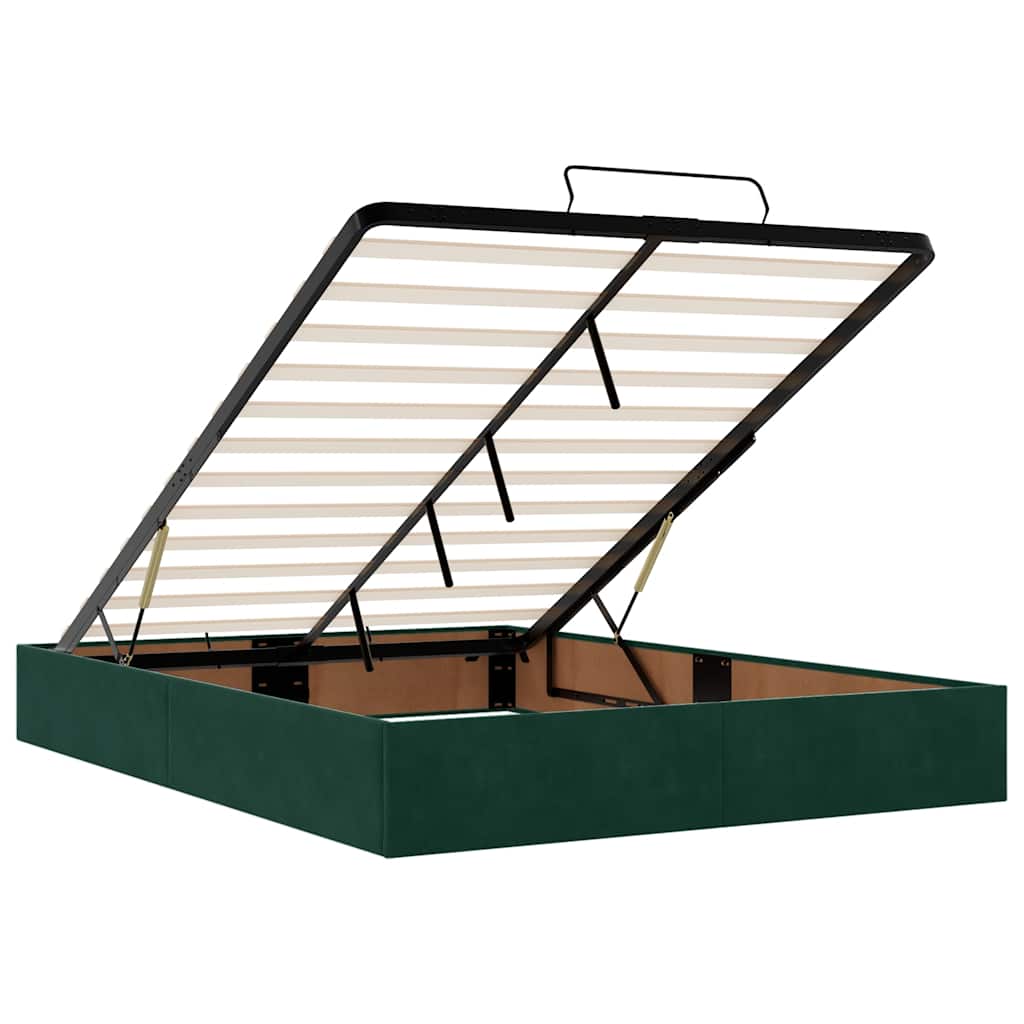 Ottoman krevet s madracima i LED diodama tamnozeleni 140x190 cm baršun