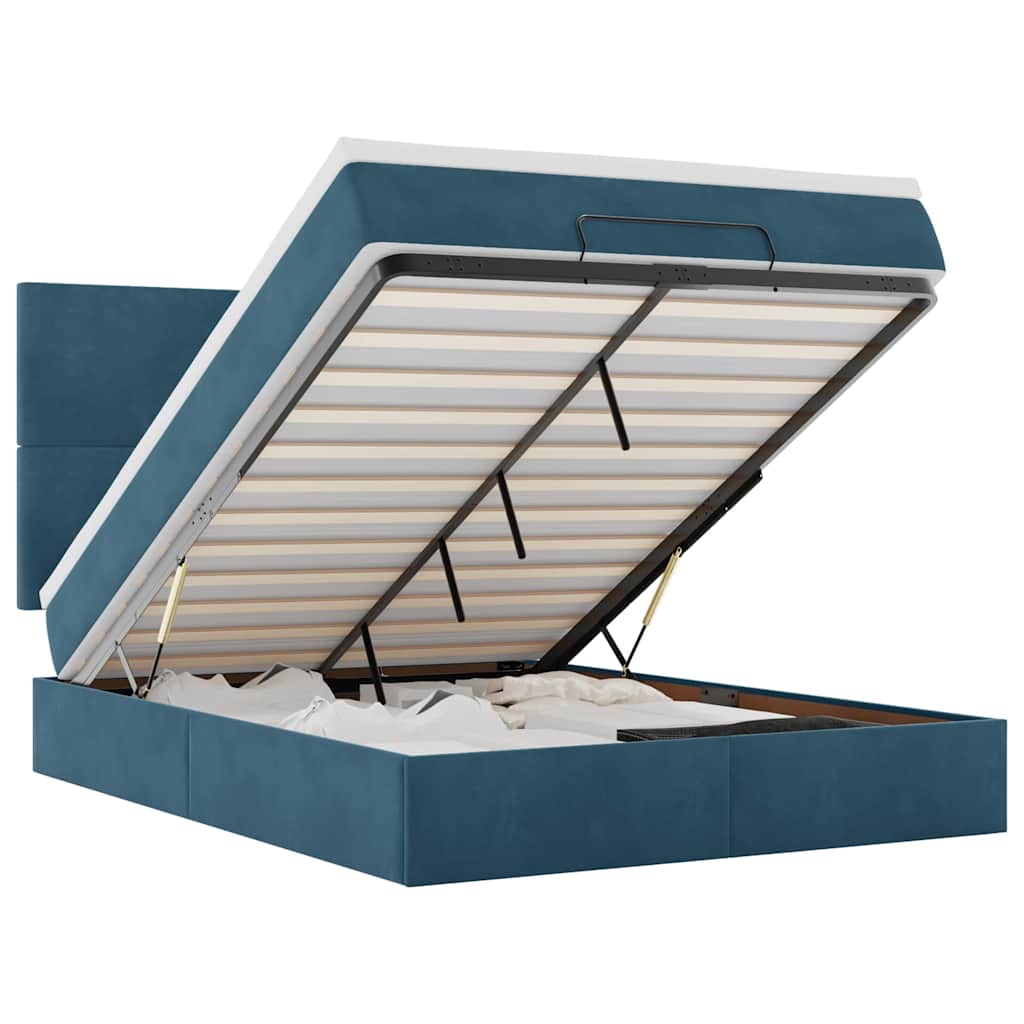 Otomanski krevet s madracima&LED tamnoplavi 140x190cm baršun