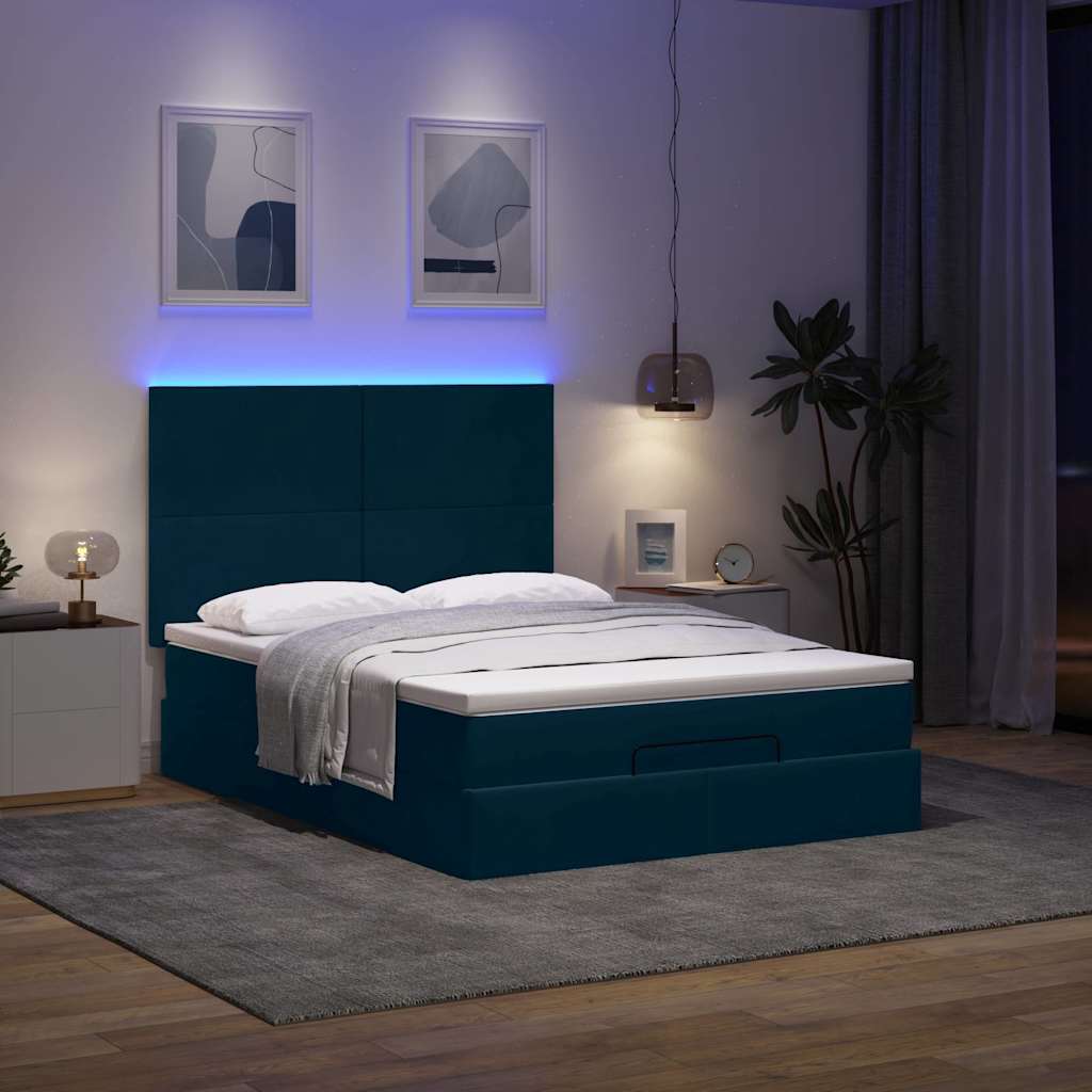 Otomanski krevet s madracima&LED tamnoplavi 140x190cm baršun