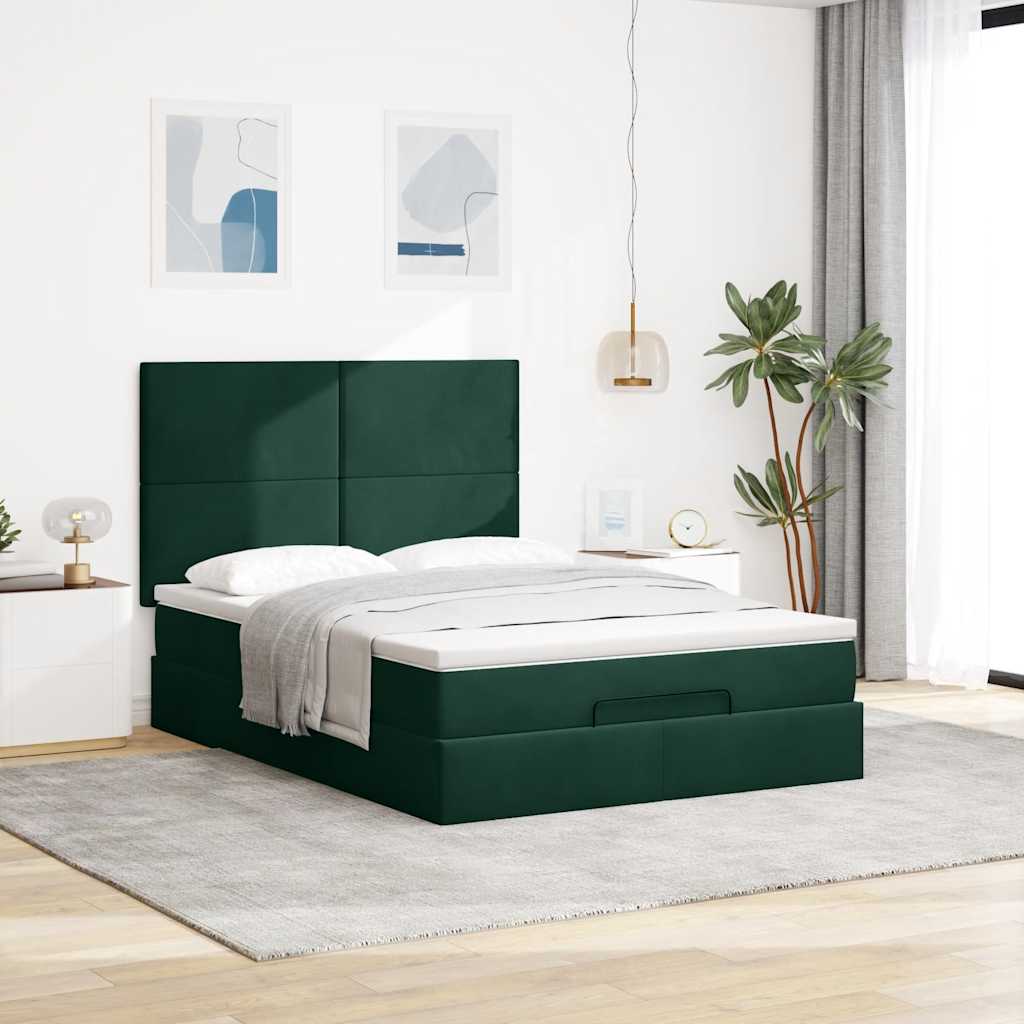 Otomanski krevet s madracima&LED tamnozeleni 140x200cm baršun