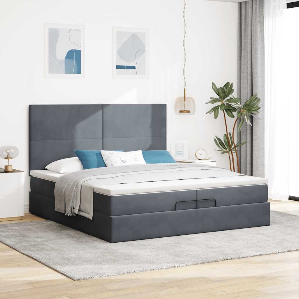 Okvir kreveta s madracima tamnosivi 200x200cm baršunasti