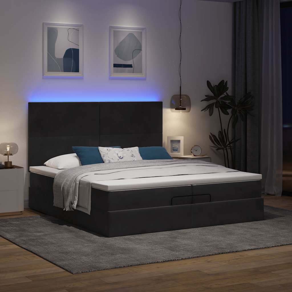 Otomanski okvir kreveta s madracima crni 200x200cm baršunasti