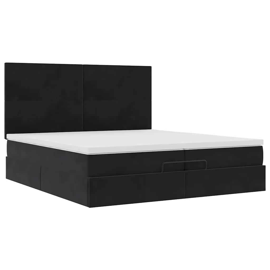 Otomanski okvir kreveta s madracima crni 200x200cm baršunasti