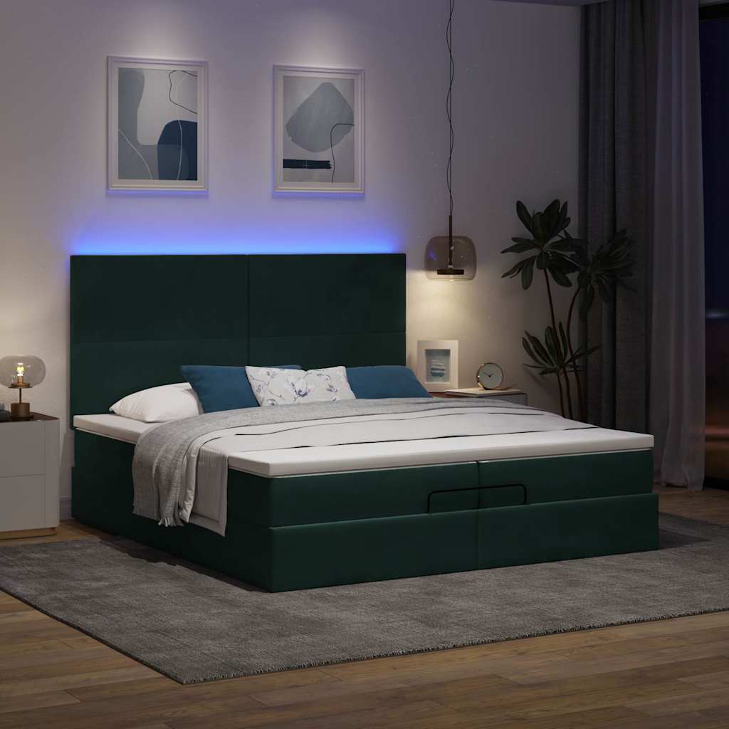 Okvir kreveta s madracima tamnozeleni 200x200cm baršunasti