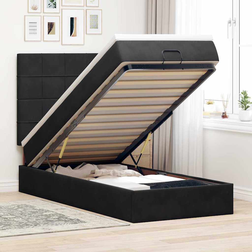 Otomanski okvir kreveta s madracima crni 90x200cm baršunasti