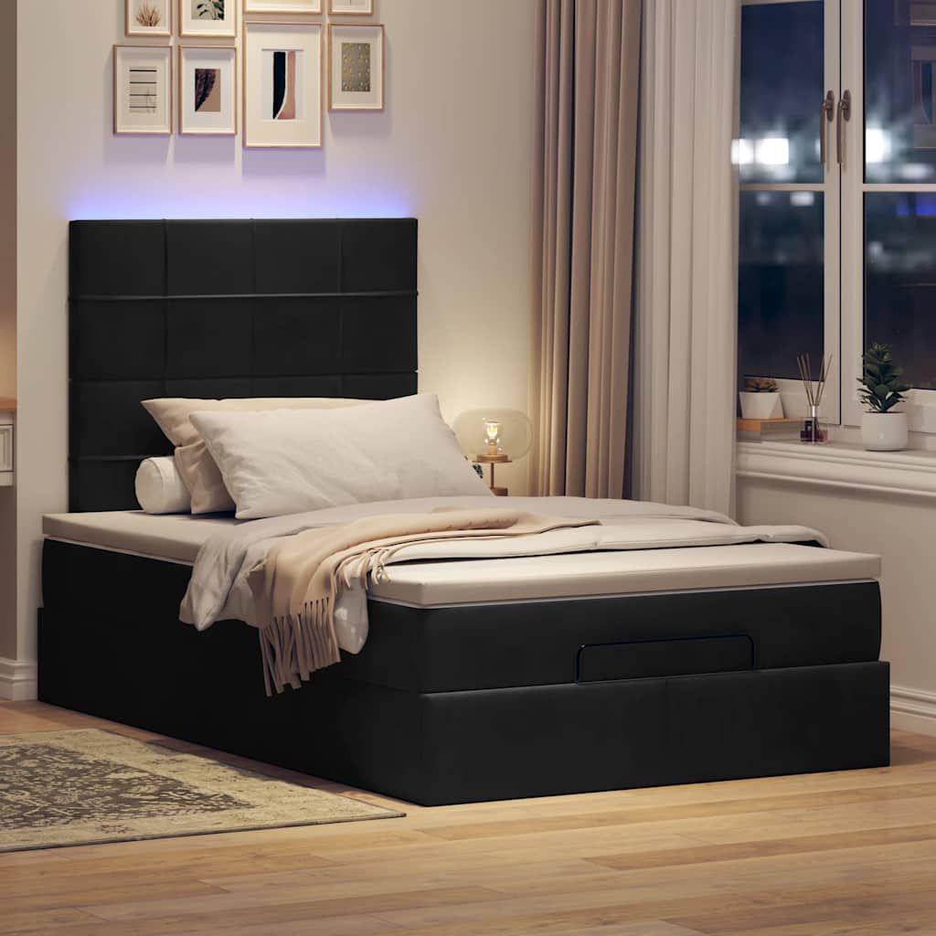 Otomanski krevet s madracima&LED crni 120x200cm baršunasti