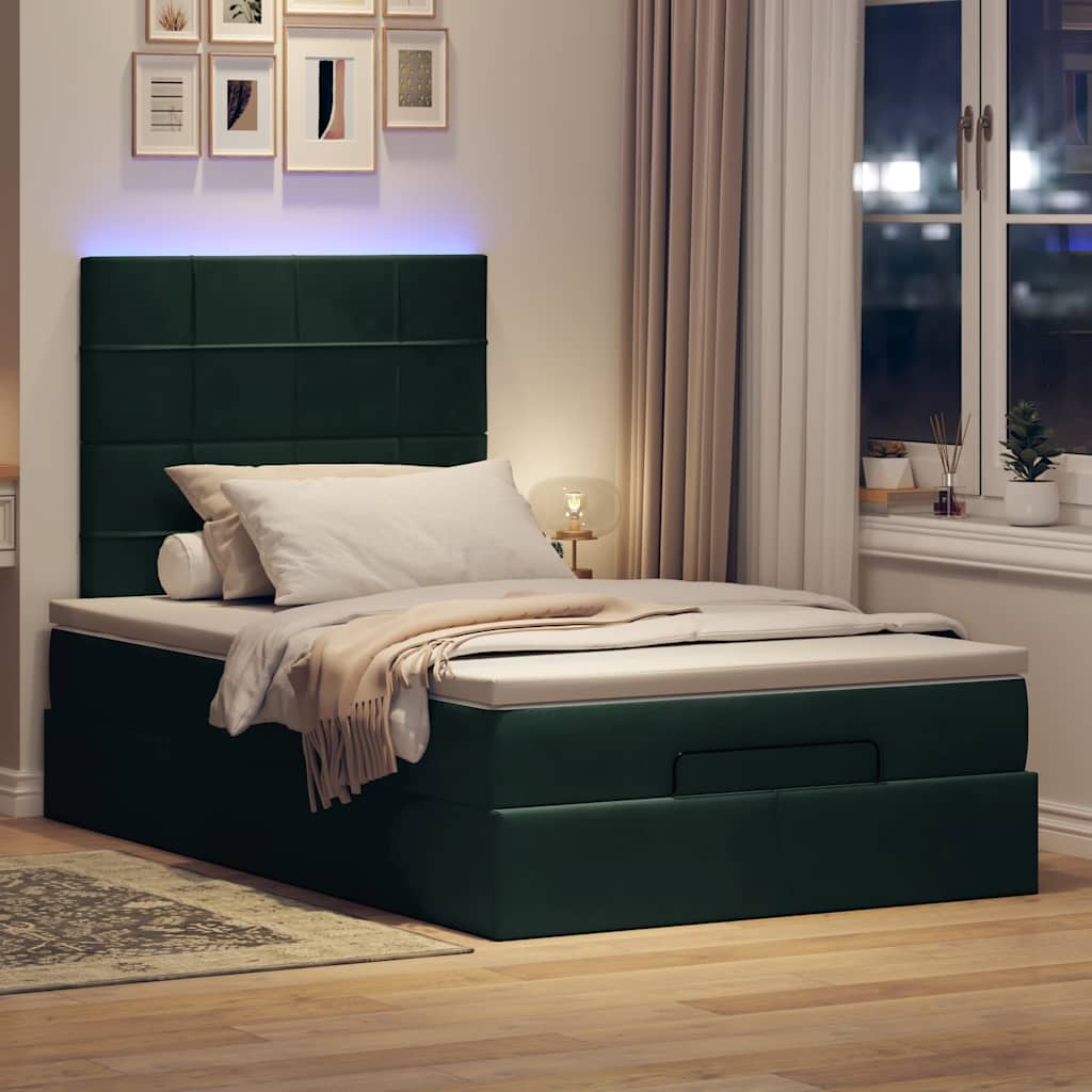 Otomanski krevet s madracima&LED tamnozeleni 120x200cm baršun