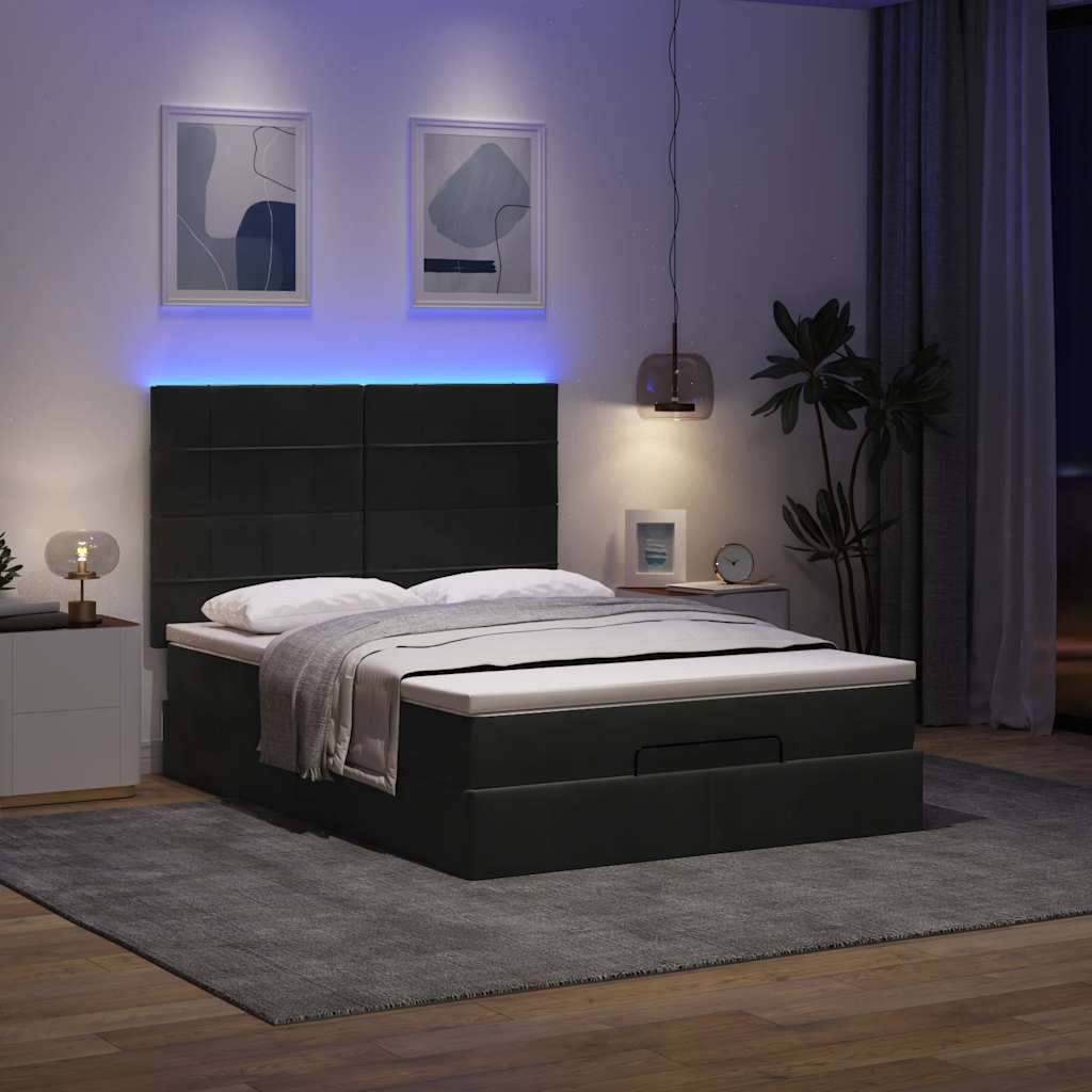Otomanski krevet s madracima&LED crni 140x190 cm baršunasti