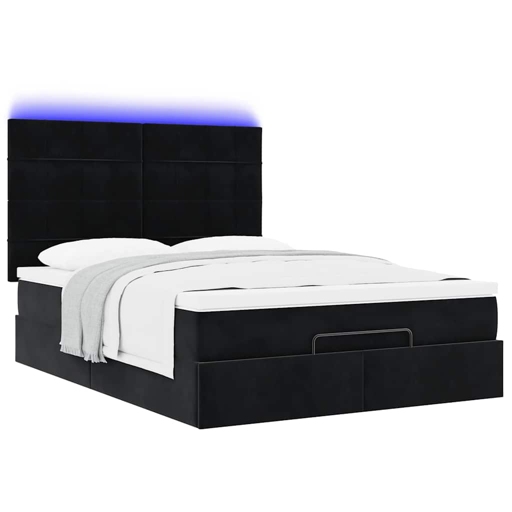 Otomanski krevet s madracima&LED crni 140x190 cm baršunasti