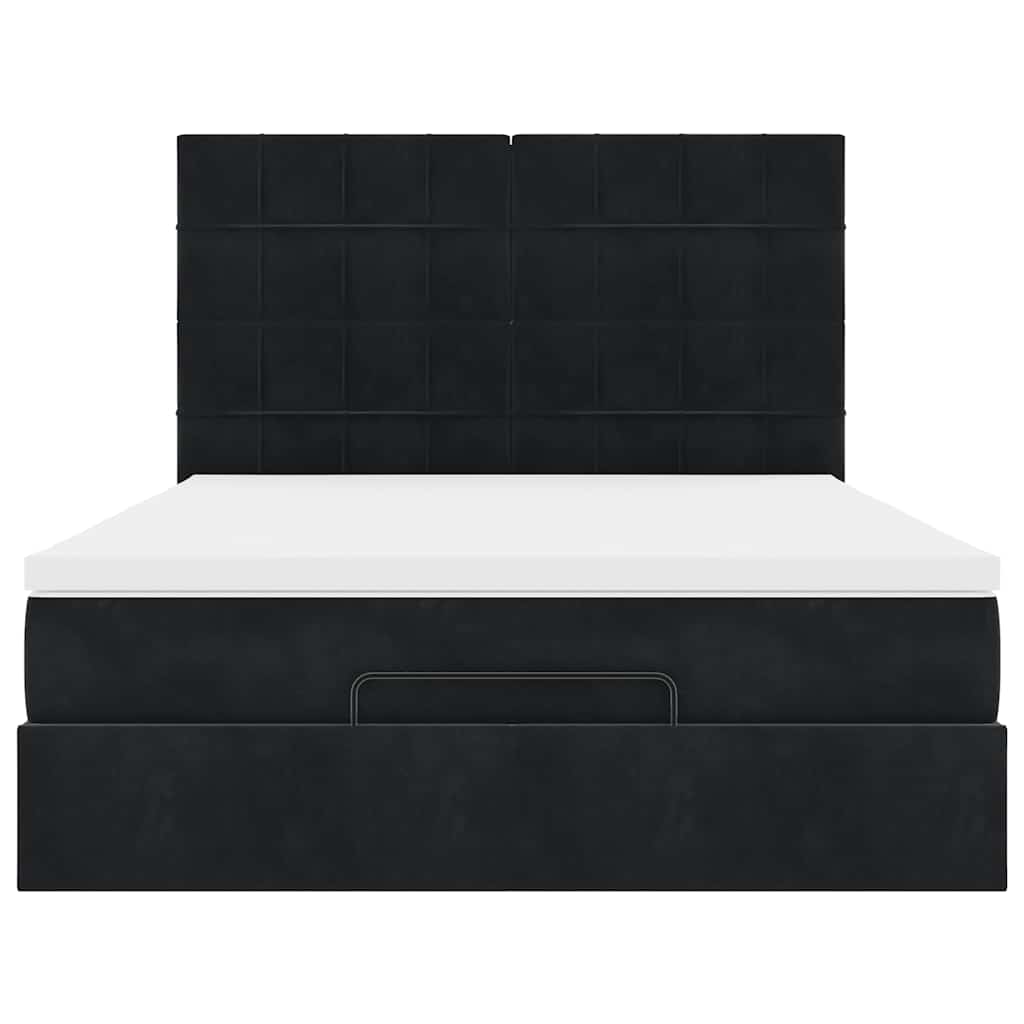 Otomanski krevet s madracima&LED crni 140x190 cm baršunasti