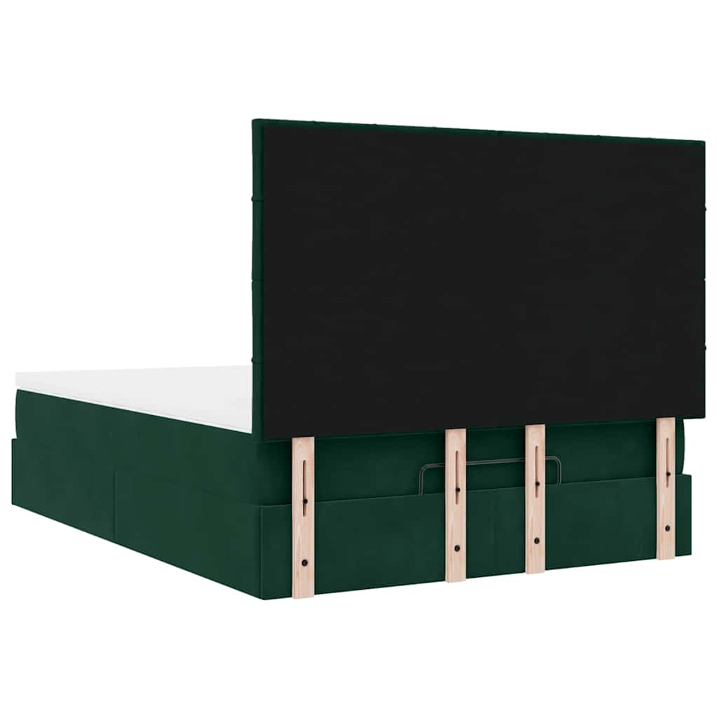 Ottoman krevet s madracima i LED diodama tamnozeleni 140x190 cm baršun