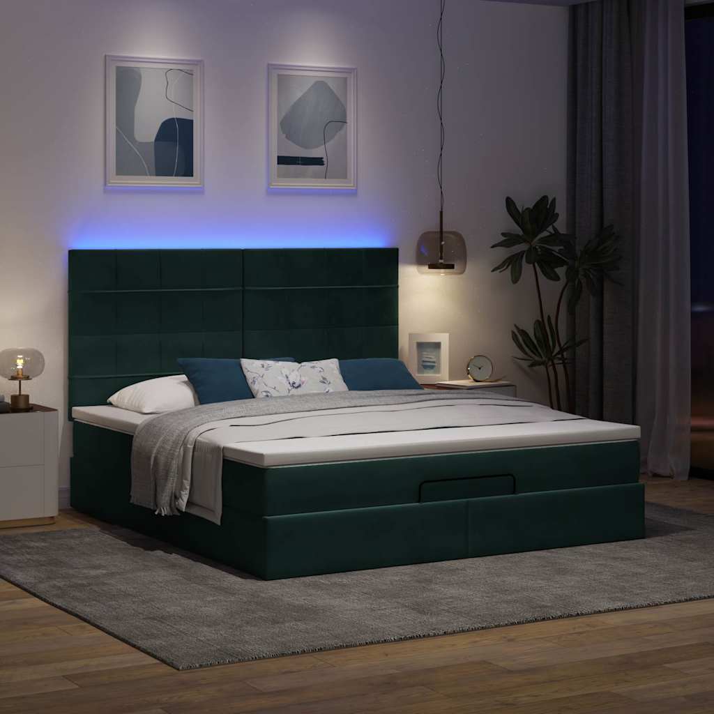 Okvir kreveta s madracima tamnozeleni 160x200cm baršunasti