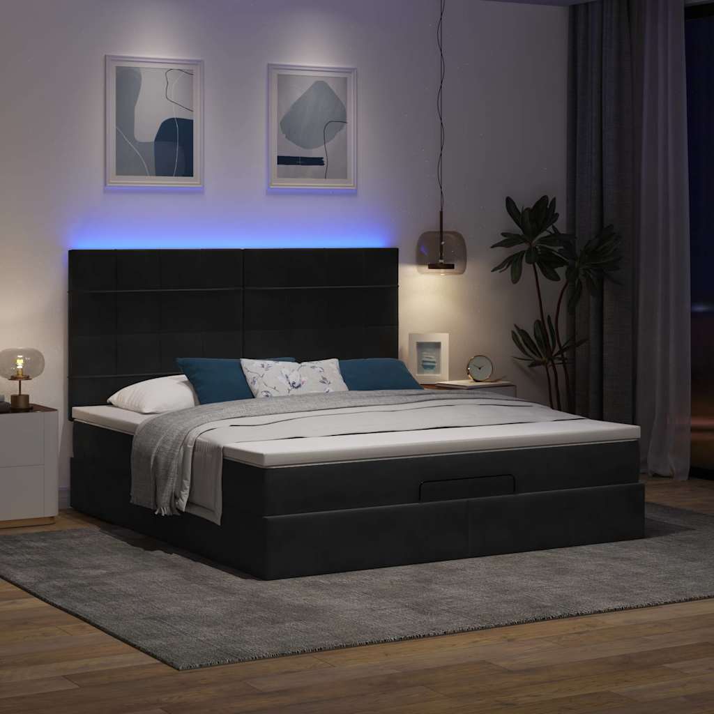 Otomanski okvir kreveta s madracima crni 180x200cm baršunasti