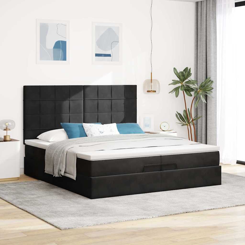 Otomanski okvir kreveta s madracima crni 200x200cm baršunasti