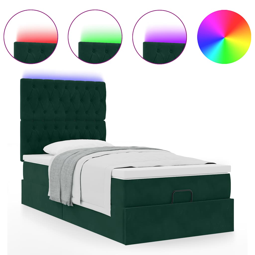 Okvir kreveta s madracima tamnozeleni 80x200cm baršunasti