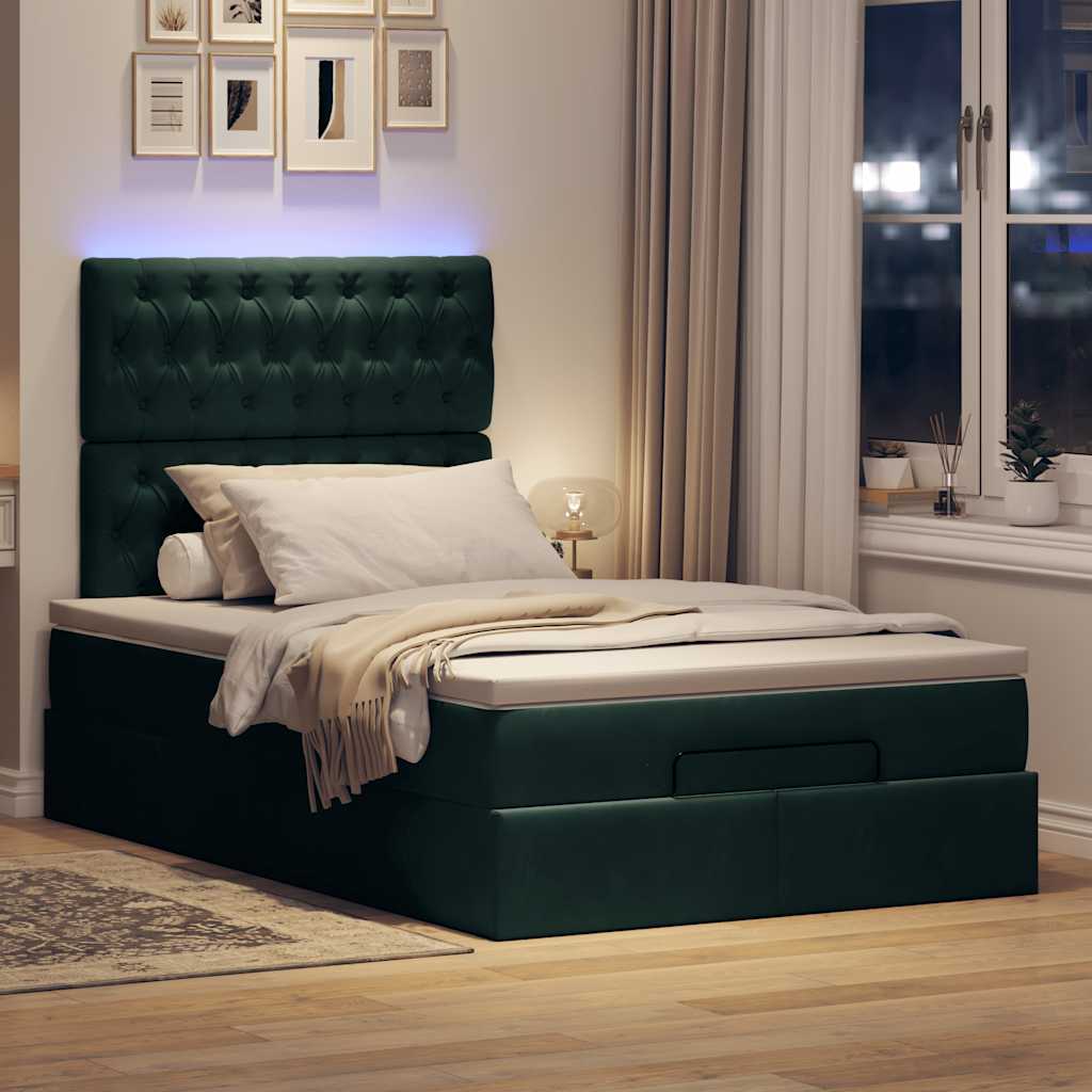 Otomanski krevet s madracima&LED tamnozeleni 120x200cm baršun