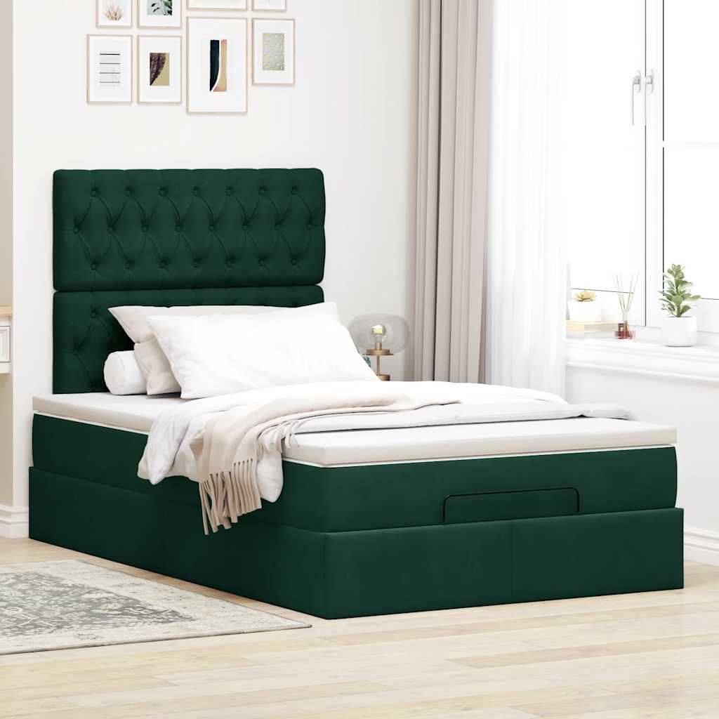 Otomanski krevet s madracima&LED tamnozeleni 120x200cm baršun