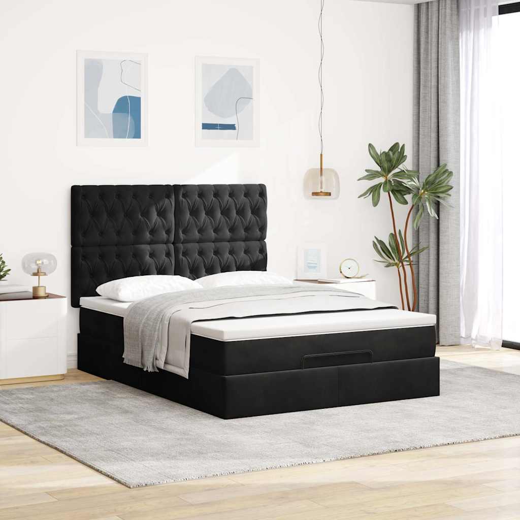 Otomanski krevet s madracima&LED crni 140x190 cm baršunasti