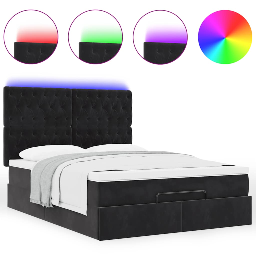 Otomanski krevet s madracima&LED crni 140x190 cm baršunasti