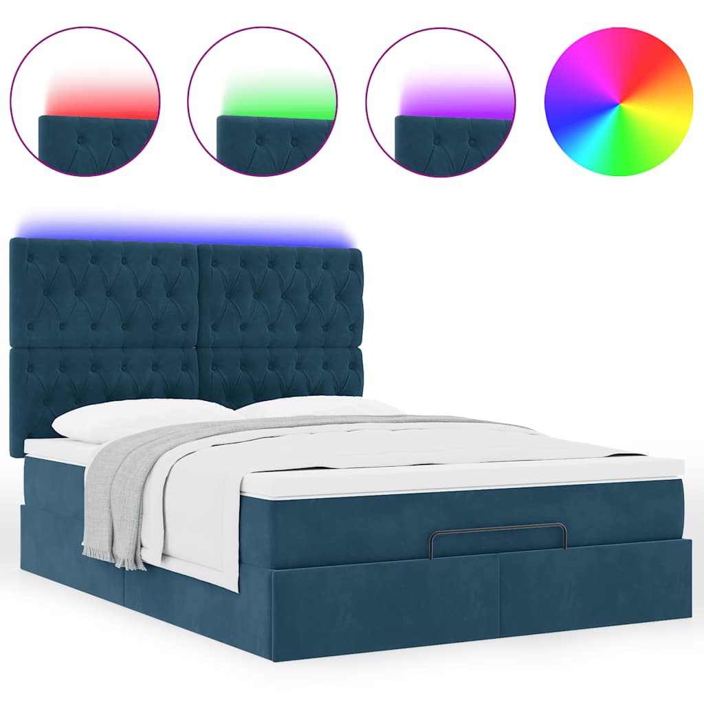 Otomanski krevet s madracima&LED tamnoplavi 140x190cm baršun
