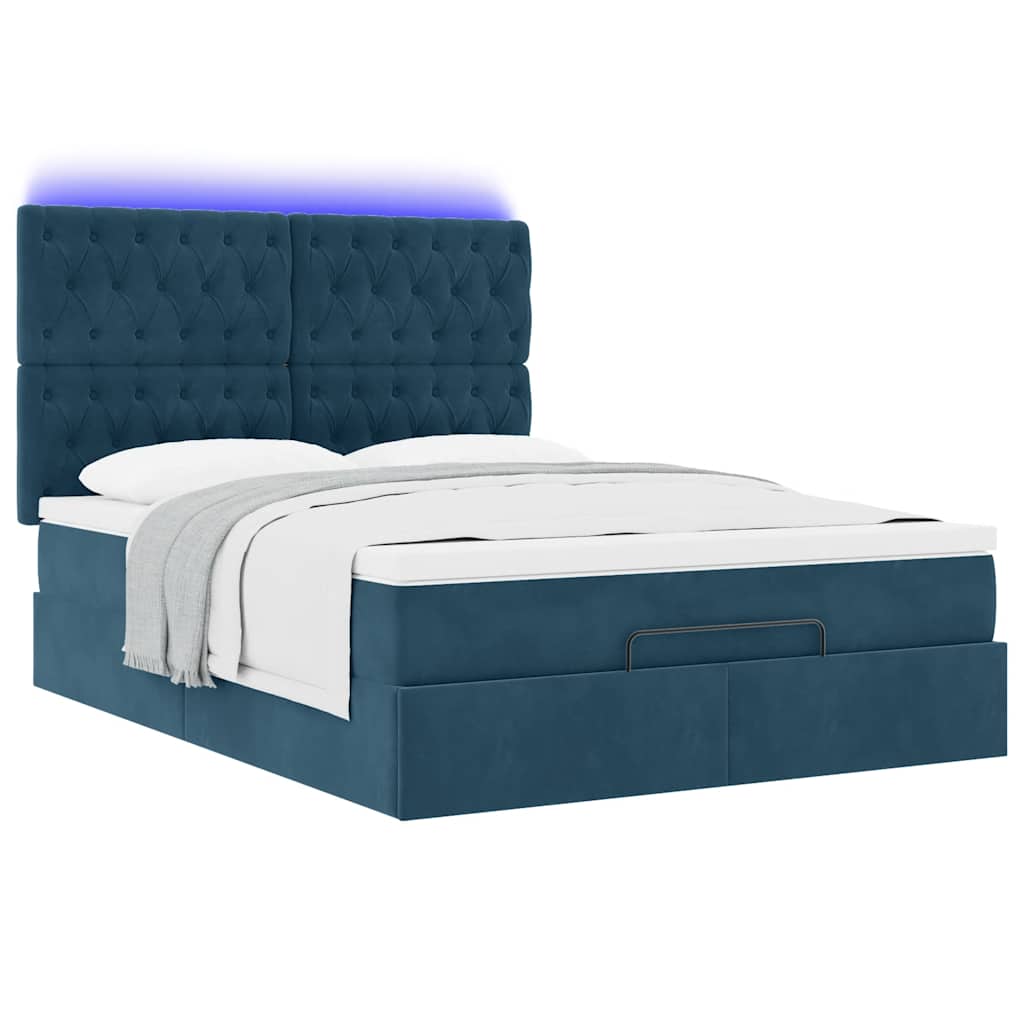 Otomanski krevet s madracima&LED tamnoplavi 140x190cm baršun