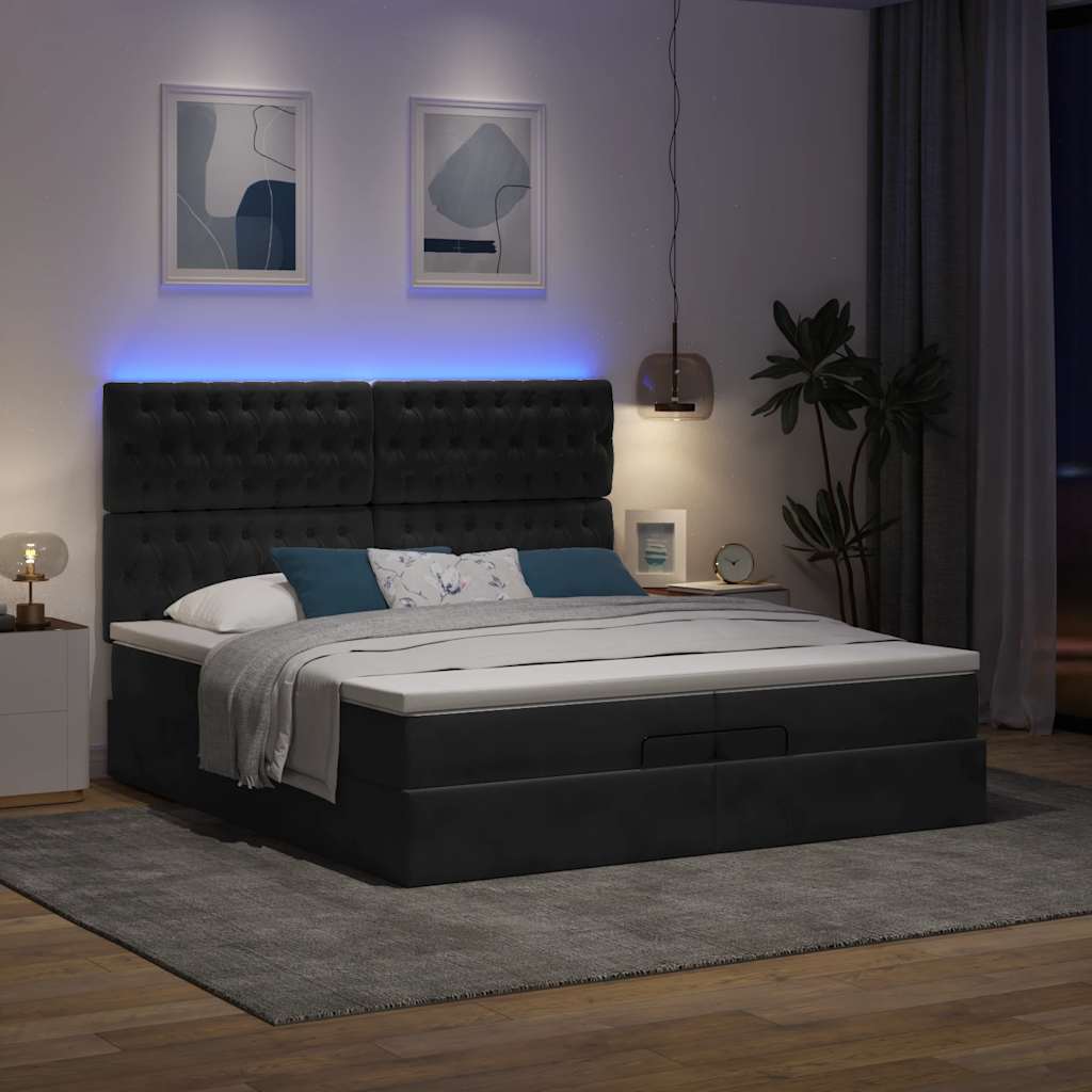 Otomanski okvir kreveta s madracima crni 200x200cm baršunasti