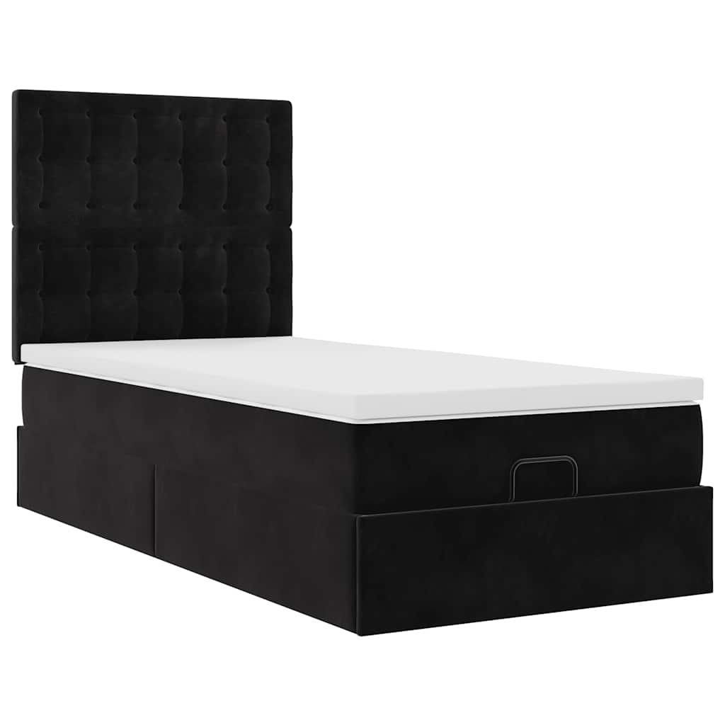 Otomanski okvir kreveta s madracima crni 90x190cm baršunasti