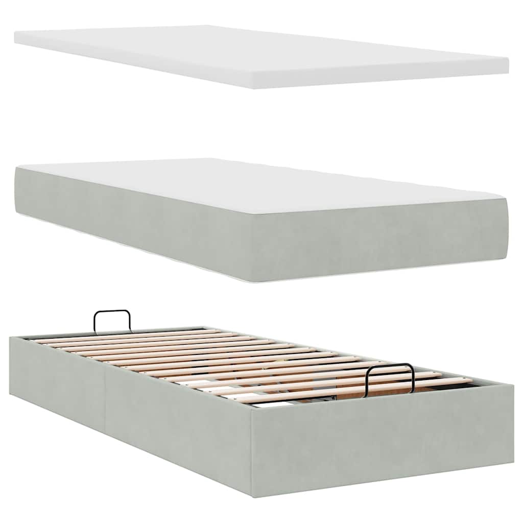 Okvir kreveta s madracima svijetlosivi 90x200cm baršunasti