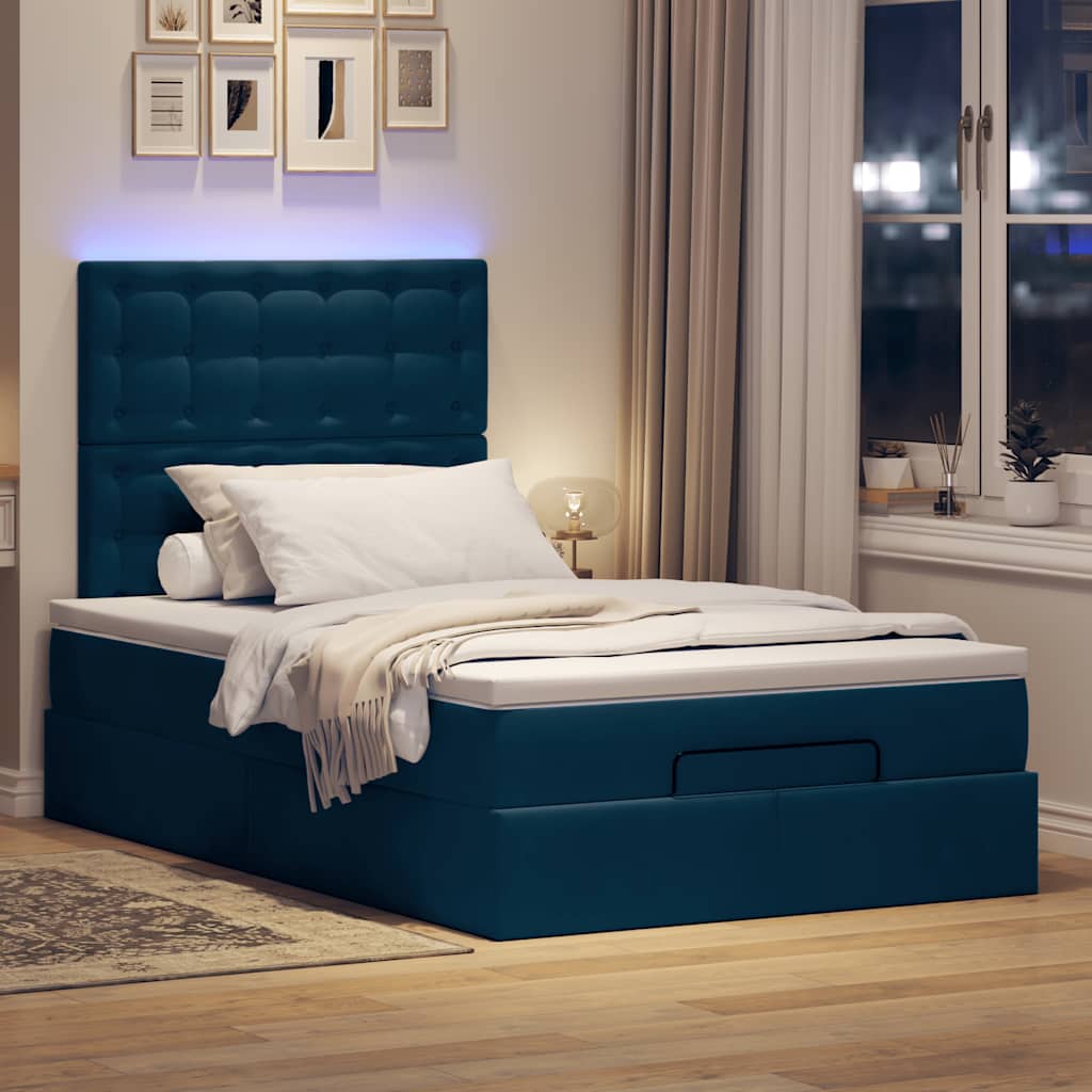 Okvir za krevet s madracima tamnoplavi 120x190 cm baršunasti