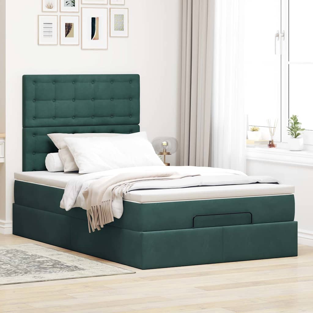 Otomanski krevet s madracima&LED tamnozeleni 120x200cm baršun