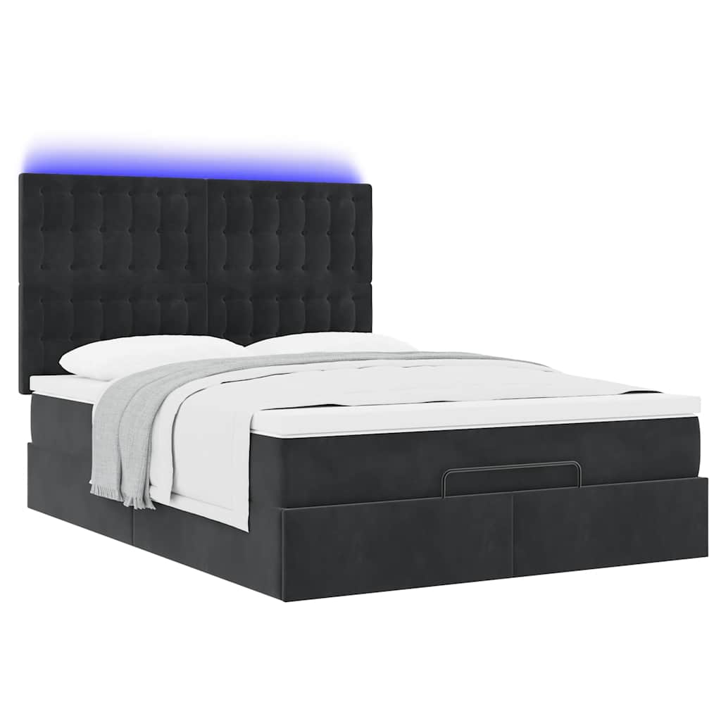 Otomanski krevet s madracima&LED crni 140x190 cm baršunasti