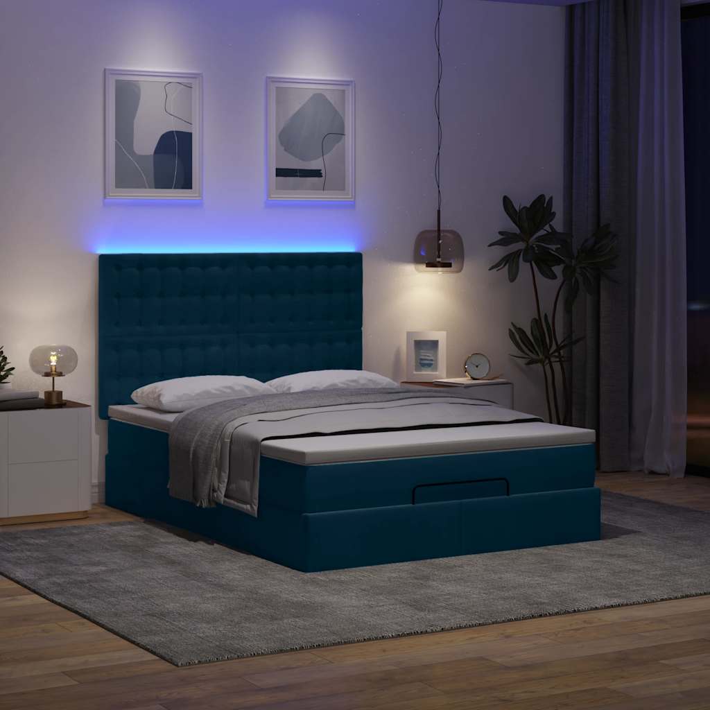 Otomanski krevet s madracima&LED tamnoplavi 140x190cm baršun